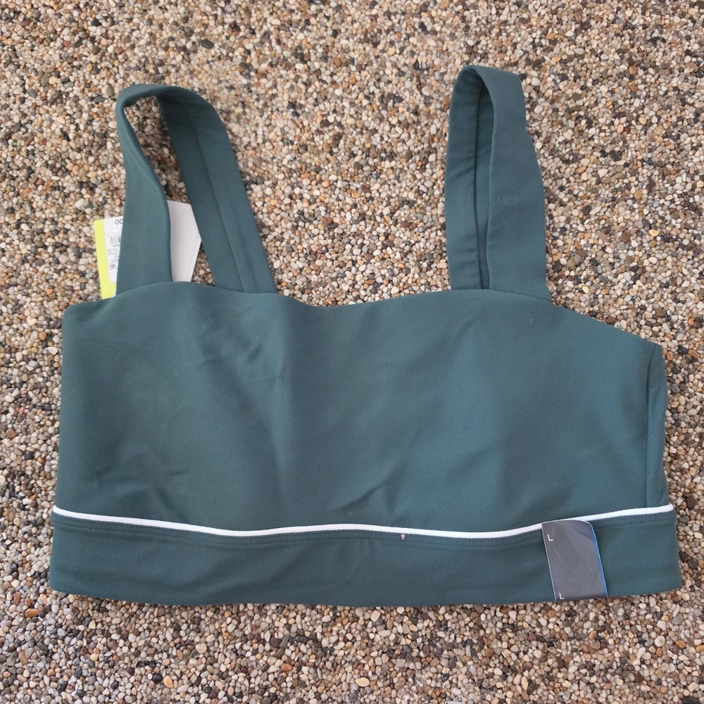 All in Motion Everyday Soft Piped Fashion Bra Green White Large NWT
